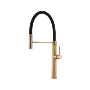 LAVISH K1081 Black & Gold Pull-Out Kitchen Faucet – Brass Single Handle Mixer Tap with Ceramic Disc Cartridge, Hot & Cold Water